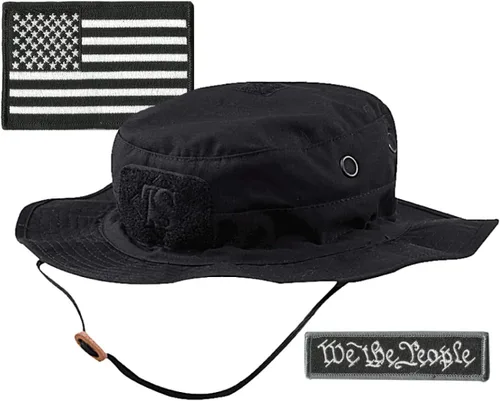 Vista 3 de Paquete de parches tácticos y sombrero Boonie - Negro Negro - Molon Labe