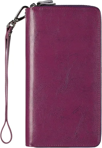 Vista 38 de Lavemi Pequeña cartera compacta para mujer, con bloqueo RFID, de piel auténtica, plegable, con ventanas de identificación