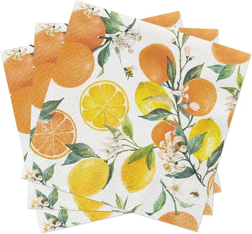 Vista 3 de Servilletas de papel de limón cítrico con abejas 40 servilletas de cóctel, servilletas de papel de decoupage, servilletas de abeja, servilletas