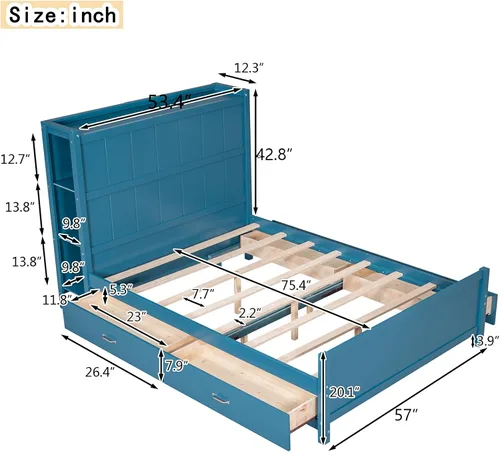 Vista 2 de Harper & Bright Designs Cama loft de madera de tamaño matrimonial con tobogán, marco de cama baja para niños y niñas, no necesita somier, ahorro