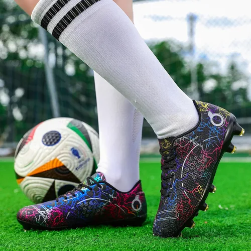 Vista 7 de Zapatos de fútbol para niños, zapatos de fútbol para suelo firme, tenis atléticos para niñas, para exteriores, césped y fútbol para niños pequeños