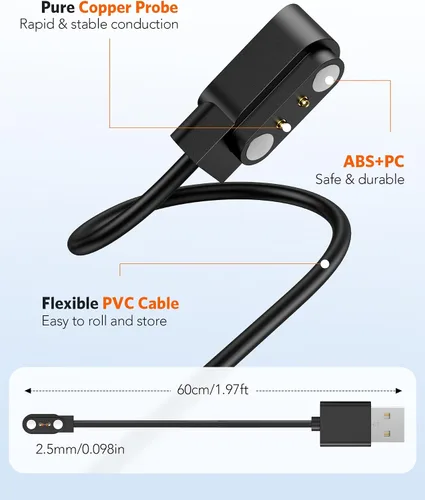 Vista 2 de Parsonver Paquete de 2 cargadores de reloj inteligente para SPROD1, cable de carga USB magnético para relojes inteligentes con cable de 2 pines