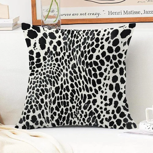 Vista 2 de Fundas de almohada de granja con cremallera de 16 x 16 pulgadas, estampado de leopardo y guepardo blanco y negro, fundas de almohada decorativas
