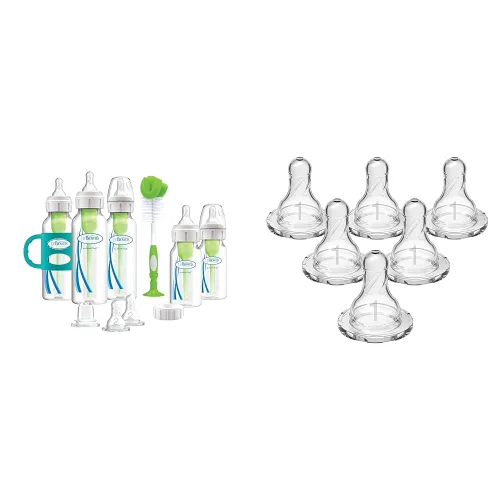 Vista 10 de Dr. Brown's Natural Flow® Anti-Colic Options+™ - Juego de regalo de botella estrecha a sorber con boquilla de silicona suave, asas de silicona