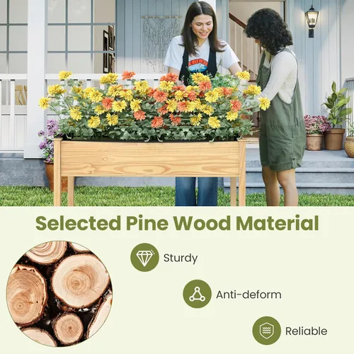 Vista 6 de Giantex Cama de jardín elevada, maceta elevada de madera con forro, cama elevada independiente de 47 x 23 x 30 pulgadas para plantas