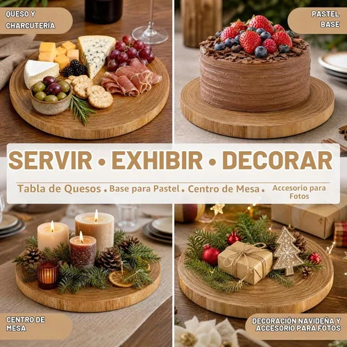 Vista 9 de Nicunom Paquete de 2 tablas grandes de madera para servir, 9"-10"/11"-12", tabla redonda para servidor de queso de madera, rebanadas de madera