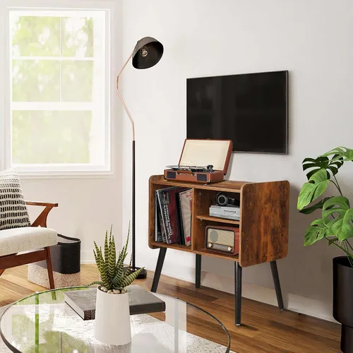 Vista 2 de Possile - Soporte para tocadiscos con almacenamiento para discos de vinilo, mesa para tocadiscos de mediados de siglo para sala de estar, dormitorio