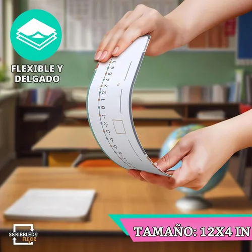 Vista 5 de Scribbledo - Línea numérica negativa de borrado en seco para estudiantes, paquete de 10 hojas de doble cara de 4 x 12 pulgadas, práctica