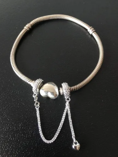 Vista 3 de ABAOLA - Dije con cadena de seguridad, con corazón de plata de ley 925, compatible con pulseras y collares Pandora