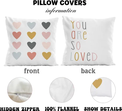Vista 6 de Funda de almohada bohemia para aula, funda de almohada reversible con corazón de 18 x 18 pulgadas, fundas de almohada para sofá de guardería