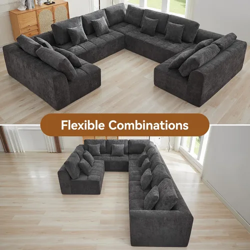 Vista 81 de Sofás seccionales modulares de 110 pulgadas para sala de estar, sofá seccional comprimido sin hueso, sofá de espuma viscoelástica tapizado de 3 Beige