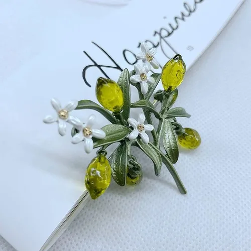 Vista 4 de Moda Elegancia Limón Broches Flor Hoja Fruta Naranja Flor Ramillete para Mujer Accesorios