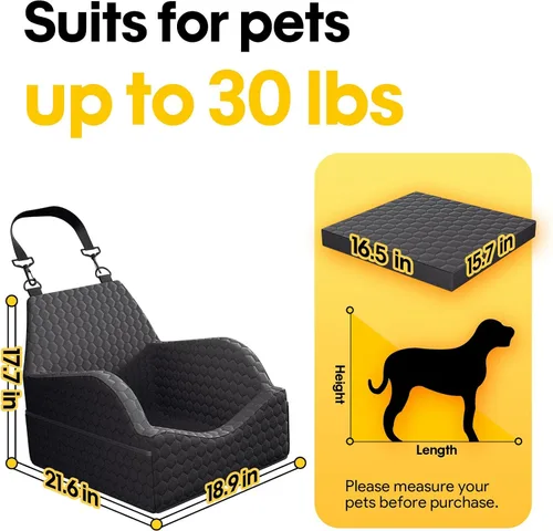 Vista 2 de Asiento de coche para perros pequeños y medianos, asiento elevado de espuma viscoelástica para perros de hasta 30 libras, asiento de coche