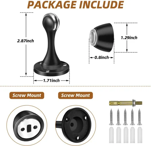 Vista 2 de KOLAKO Topes Magnéticos para Puerta, Tope de Puerta de Acero Inoxidable con Imán, Tope de Puerta Satinado Cepillo de Níquel, Negro, Soporte