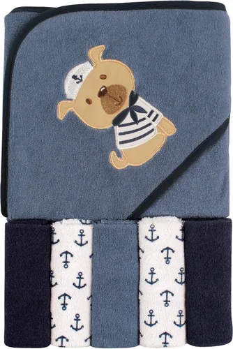 Vista 2 de Luvable Friends Toalla unisex con capucha para bebé con cinco paños, zorro para niños, talla única