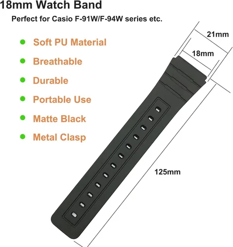 Vista 4 de Correa de repuesto para Casio F-84F-91WF-94F-105A158A168, correa de reloj de PU suave para Casio Serie A158