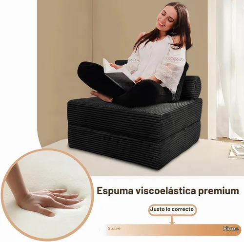 Vista 4 de Nigoone Sofá Cama Futón, Silla Plegable Versátil para Dormir con Almohada, Espuma Viscoelástica de Soporte, Tela de Pana Suave, Sofá de Piso Negro
