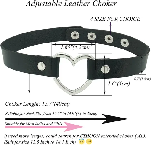 Vista 3 de ETHOON Gargantilla ajustable de piel con corazón, estilo punk, estilo gótico, collar suave con cadena, para mujeres y niñas