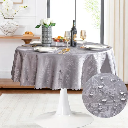 Vista 52 de Mantel Redondo Aqua Jacquard Pequeño de 40 Pulgadas, Manteles para Mesas de hasta 26" de Diámetro, Impermeable, Lavable, Sin Arrugas, Tela Suave