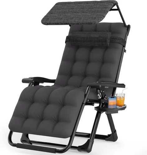 Vista 11 de Suteck Silla de gravedad cero con toldo, sillas reclinables para acampar 26 pulgadas negro con toldo