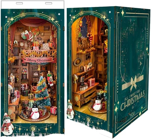Vista 9 de Kit de rincón de libros de bricolaje, decoración de estantería de librería, rompecabezas de madera 3D con LED, regalo de Halloween, Navidad