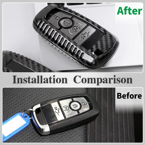Vista 6 de Cubierta de llavero de fibra de carbono para Ford F-150 F150 Bronco Raptor R Off-Road 2018 2019 2020 2021 2022 2023 2024, Solo para Raptor, Estuche