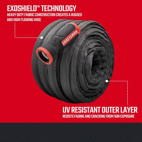 Vista 2 de CRAFTSMAN ExoShield Manguera de tela resistente – Manguera de jardín ligera de grado industrial, 50 pies x 5/8 pulgadas