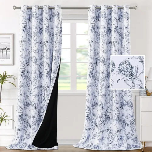 Vista 37 de H.VERSAILTEX - Cortinas 100% blackout con estampado floral de cattleyas, 45 pulgadas de largo, juego de 2 paneles térmicos con forro negro, a prueba