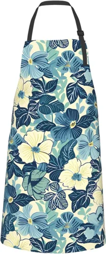 Vista 27 de Delantales florales azules para el hogar, 2 bolsillos, 33 x 28 pulgadas, para hombres y mujeres, diseño floral gris, impermeable, para manualidades