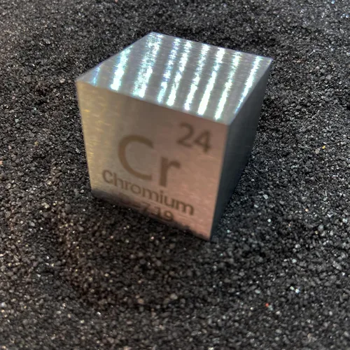 Vista 4 de Cubo de cromo, cubos de metal, conjunto de cubos de elementos, densidad grabada con láser Cubo de 0.4 in, grabado con láser, símbolo y densidad
