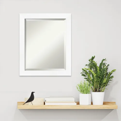 Vista 4 de Amanti Art Espejo de pared blanco de 23 x 19 pulgadas, espejo de baño rectangular estrecho blanco para decoración de pared de sala de estar, marco