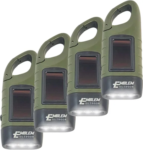 Vista 11 de Emblem OD linterna solar con manivela, linterna de emergencia recargable LED para supervivencia con dinamo, manivela y clip de mosquetón. Recargable