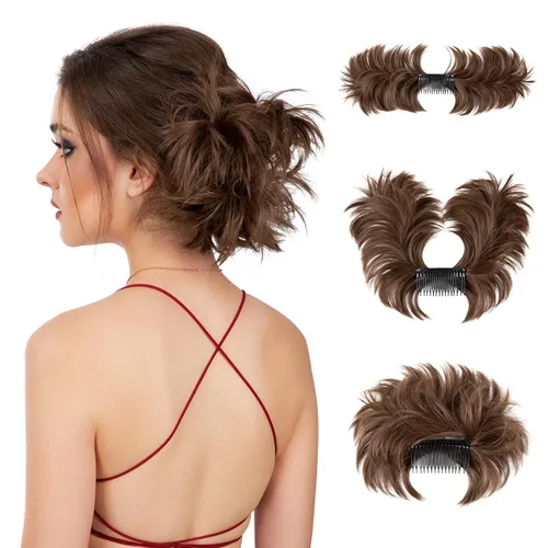 Vista 9 de Peine de moño desordenado con clip lateral para mujer, corto, natural, lacio, versátil, ajustable, fácil de peinar, (rubio ceniza-C)