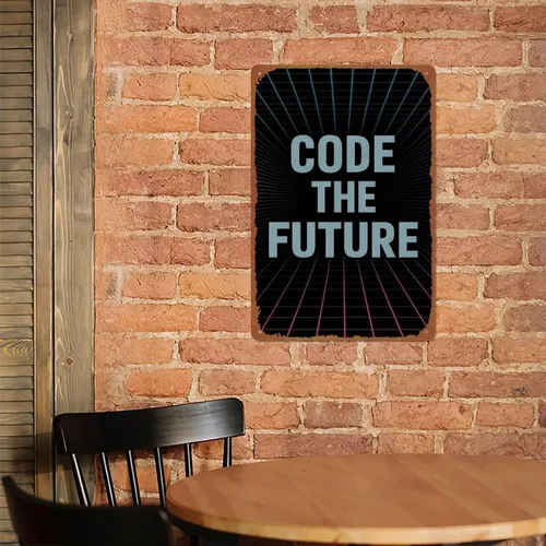 Vista 6 de Code The Future Sign With Retro Wave Lines Gradient Colors Synthwave Aesthetic Aluminum Metal Sign Posters 8x12 Inch For Living Room Bedroom