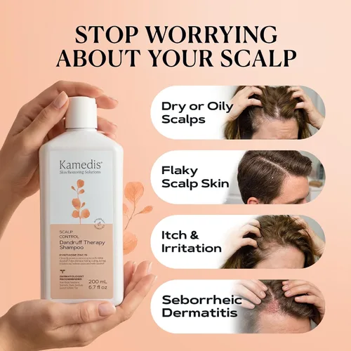 Vista 2 de Kamedis Champú anticaspa para cuero cabelludo sensible y dermatitis seborreica, libre de crueldad, sin parabenos, 6.7 oz