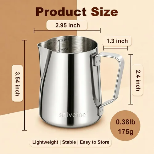Vista 6 de Saiveina Jarra de espuma de leche, taza espumadora de leche de 12 onzas