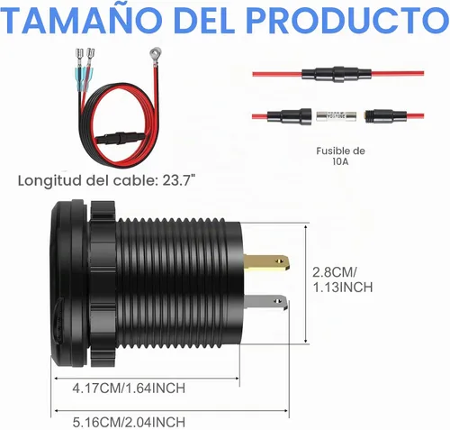 Vista 5 de Enchufe de cargador de automóvil de aluminio USB C de 12V, salida de 12 voltios, PD 20W y carga rápida 3.0 18W, puerto USB de automóvil impermeable