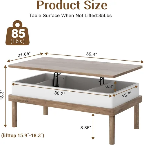 Vista 3 de Shintenchi Mesa auxiliar, mesa de centro elevable con compartimento oculto, mesa de comedor de mesa elevada, mesa central elevadora para sala