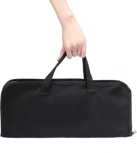 Vista 6 de Lona encerada resistente, estuche multiusos para cuchillos con 5 ranuras, mango duradero, banda elástica (negro)