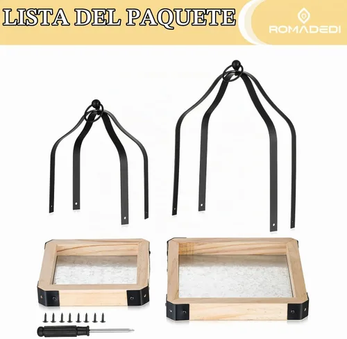 Vista 5 de Romadedi Juego de 2 faroles de madera rústica, 8.7 pulgadas y 11.8 pulgadas