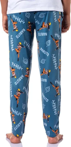 Vista 4 de Bioworld Naruto Shippuden Anime Cartoon - Pantalones de pijama para hombre, estampado de dibujos animados, color azul, Azul