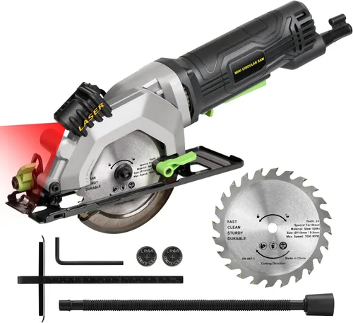 Vista 12 de Power Circular Saw,5.8A Mini Circular Saw,3500RPM Corded Saw Equipped with 2 Pcs 4-1/2" Blades，Maximum Cutting 1-11/16" at 90° and 1-1/8"at 45° for