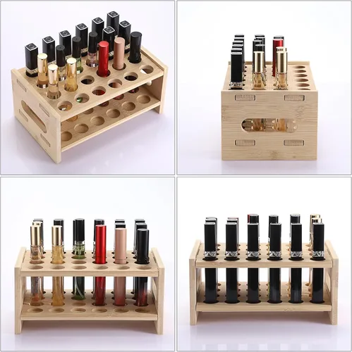 Vista 5 de ELLDOO Organizador de perfume Rollerball, soporte de almacenamiento de perfume de bambú para 24 espacios, soporte de aroma de belleza con asa