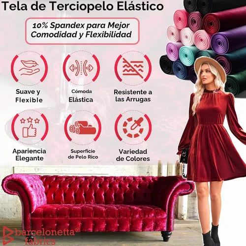 Vista 2 de Barcelonetta Tela de terciopelo elástico Lujo y suave Tela de terciopelo Rollo de 60 pulgadas de ancho 10% elastano Costura, ropa Negro