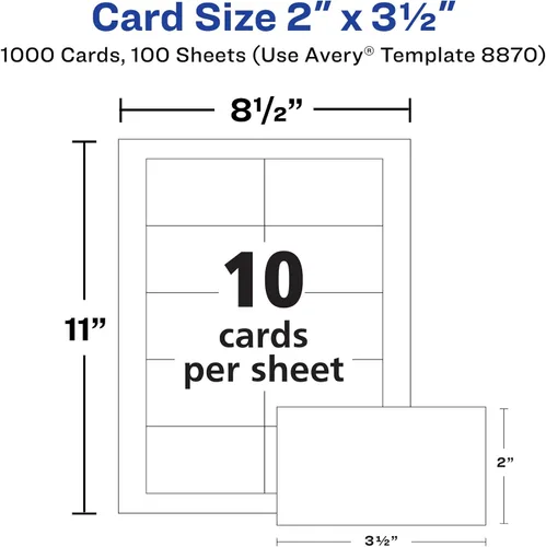 Vista 9 de Tarjetas de empresa, de Avery, bordes lisos, imprimibles, para impresoras de inyección, color blanco mate, Blanco