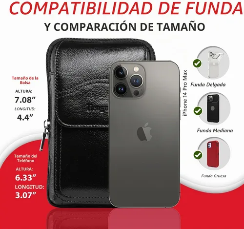 Vista 2 de Funda de cuero genuino para teléfono compatible con iPhone 16 Pro Max 15 Pro Max 14 Pro Max 13 Pro Max Samsung Galaxy S25 Ultra S24 Ultra Bolsa