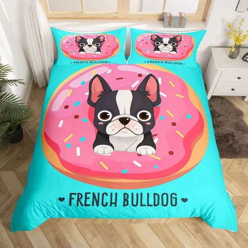 Vista 37 de Juego de funda de edredón de dibujos animados con lazo, tamaño individual, juego de ropa de cama a cuadros geométricos coloridos, decoración