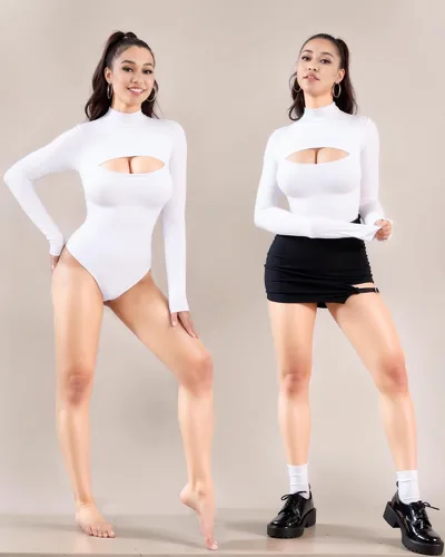 Vista 2 de MANGOPOP Body de manga larga con corte frontal y cuello alto falso para mujer