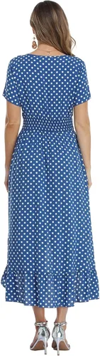 Vista 3 de Vestido largo bohemio de manga corta con cuello en V para mujer, con cintura elástica