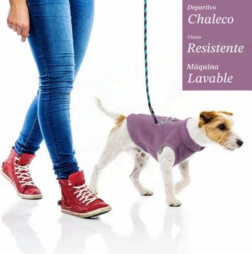 Vista 5 de SATINIOR Suéter de forro polar elástico para perro, chaleco calentador de poliéster, chaqueta sin botones con correa de anillo en D, abrigo con verde